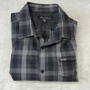 Kenneth Cole Button Down Shirt Mens XL Black Grey Plaid Long Sleeve‎ Casual